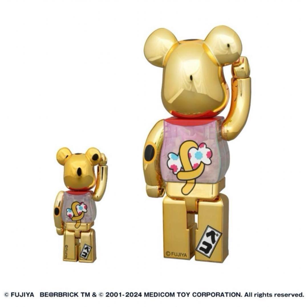 新品未開封 BE@RBRICK 招き猫 ペコちゃん 金メッキ 蓄光ミルキー入り