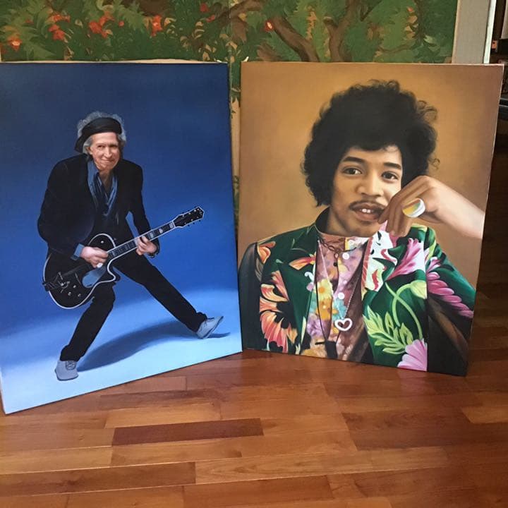 油絵 ロックスターの肖像画  2枚セット。100cm✖️80cmの大迫力