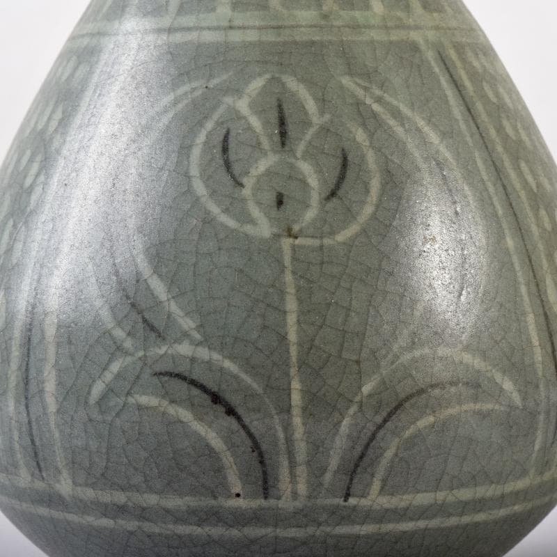 朝鮮美術　李朝　高麗青磁　象嵌花文　徳利　V　R7944