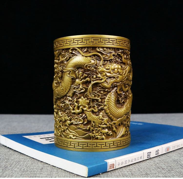 銅器 盤竜の 筆箱 書道具 文房具 現代工芸品 美術品 置物