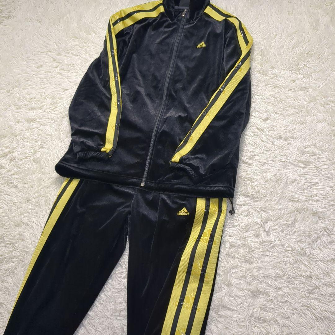 【美品✨adidas✨L】ベロア ジャージ トラックスーツ セットアップ 黒
