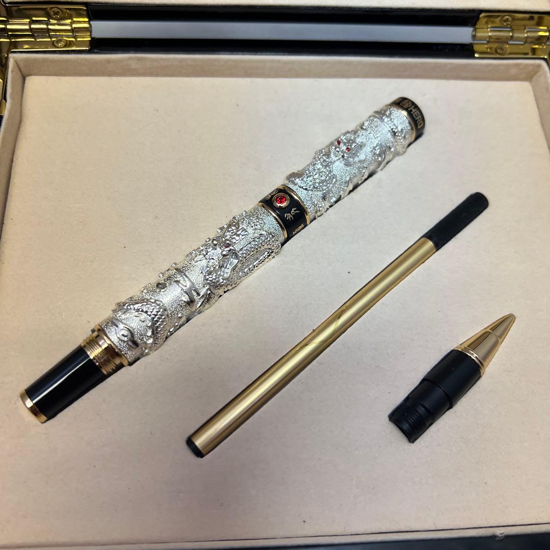 英雄（ＨＥＲＯ） ローラーボール 兼用 万年筆 木製箱付　12ｋ