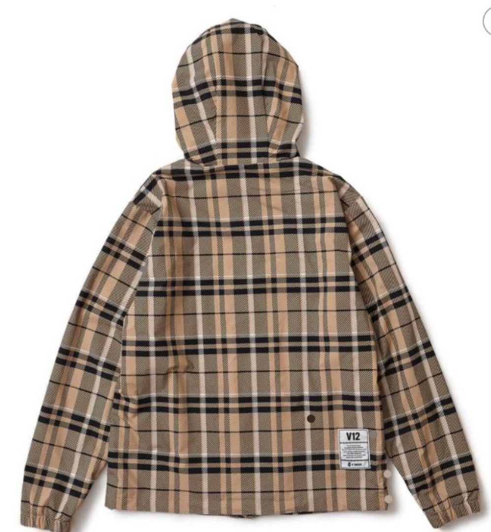V12 ゴルフ メンズ フードジャケットベージュ チェック柄