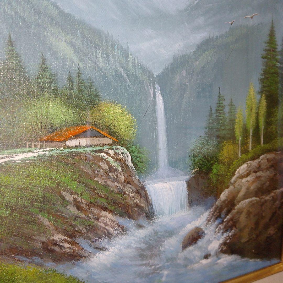 【美品】風景画　油彩画　 アルプス山脈　滝　作者サイン入り　オーダー一点物