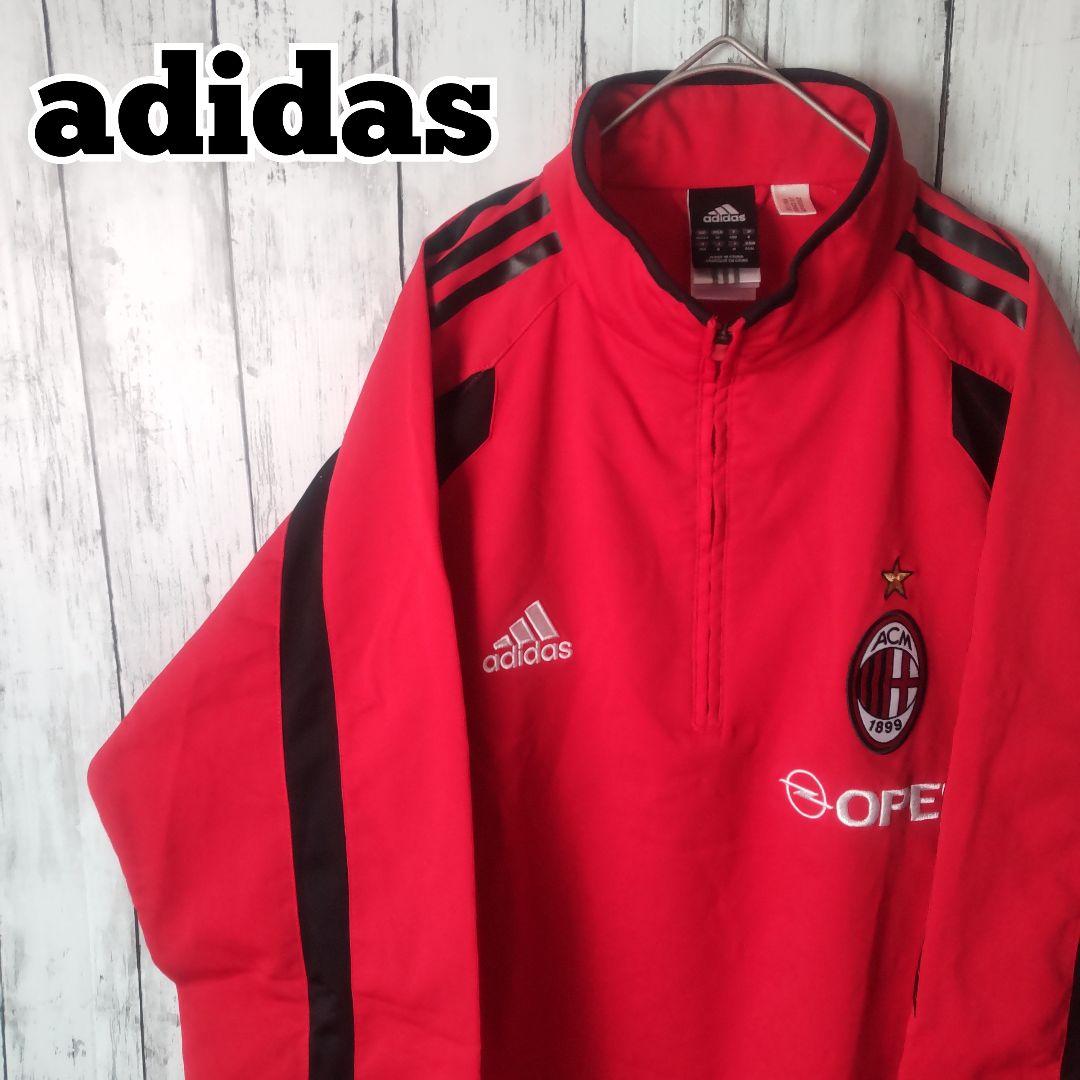 00s　アディダス　ACミラン　トレーニングウェア　ハーフジップ　赤　黒　O