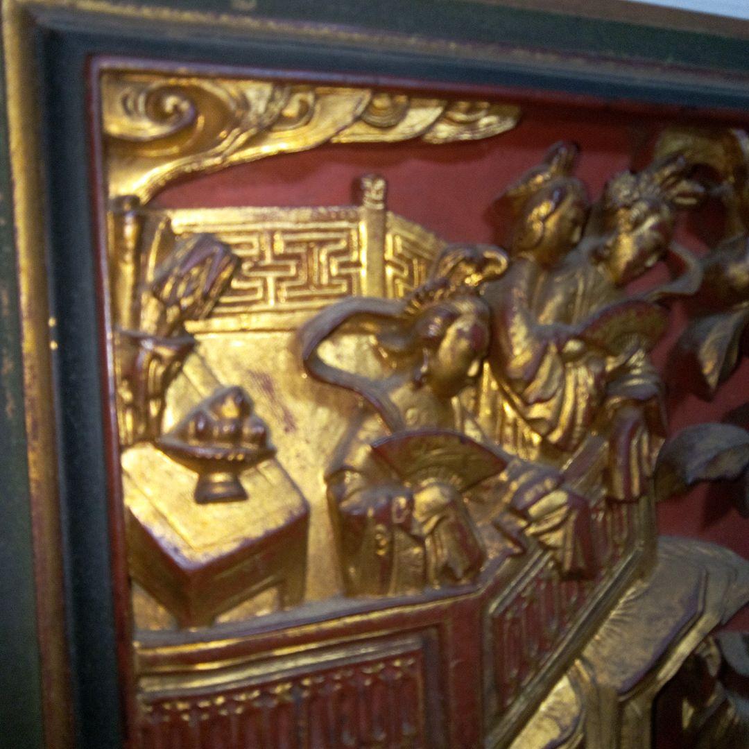 中国　浮き彫り　木彫