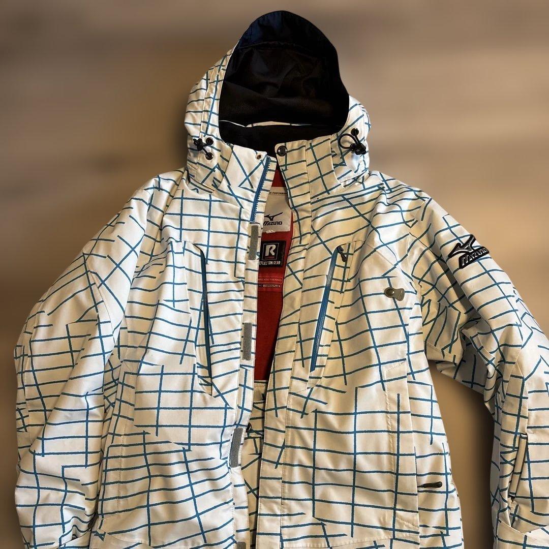 MIZUNOスキーウェア ホワイト/ブルー 格子模様　Mサイズ