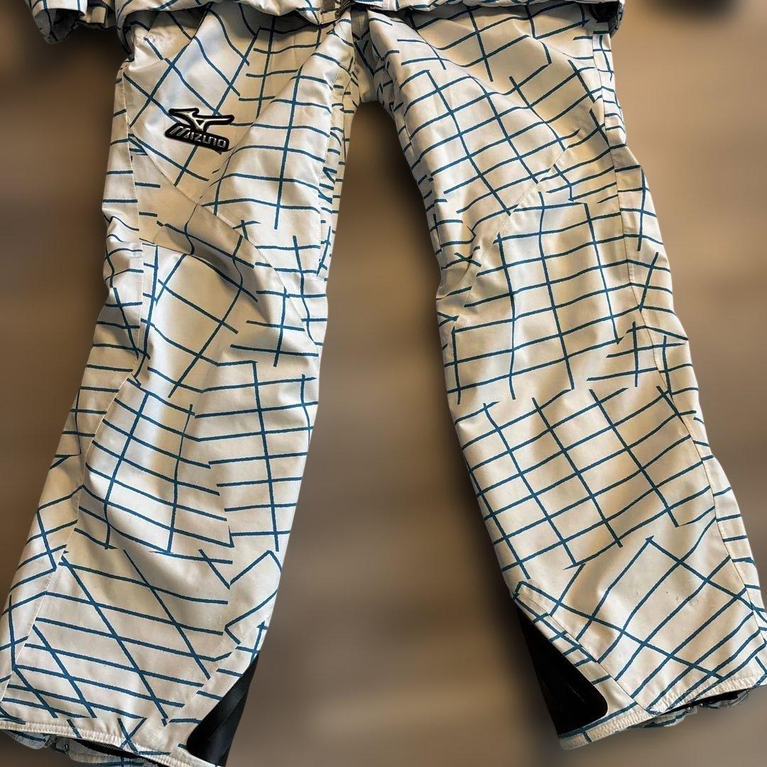 MIZUNOスキーウェア ホワイト/ブルー 格子模様　Mサイズ