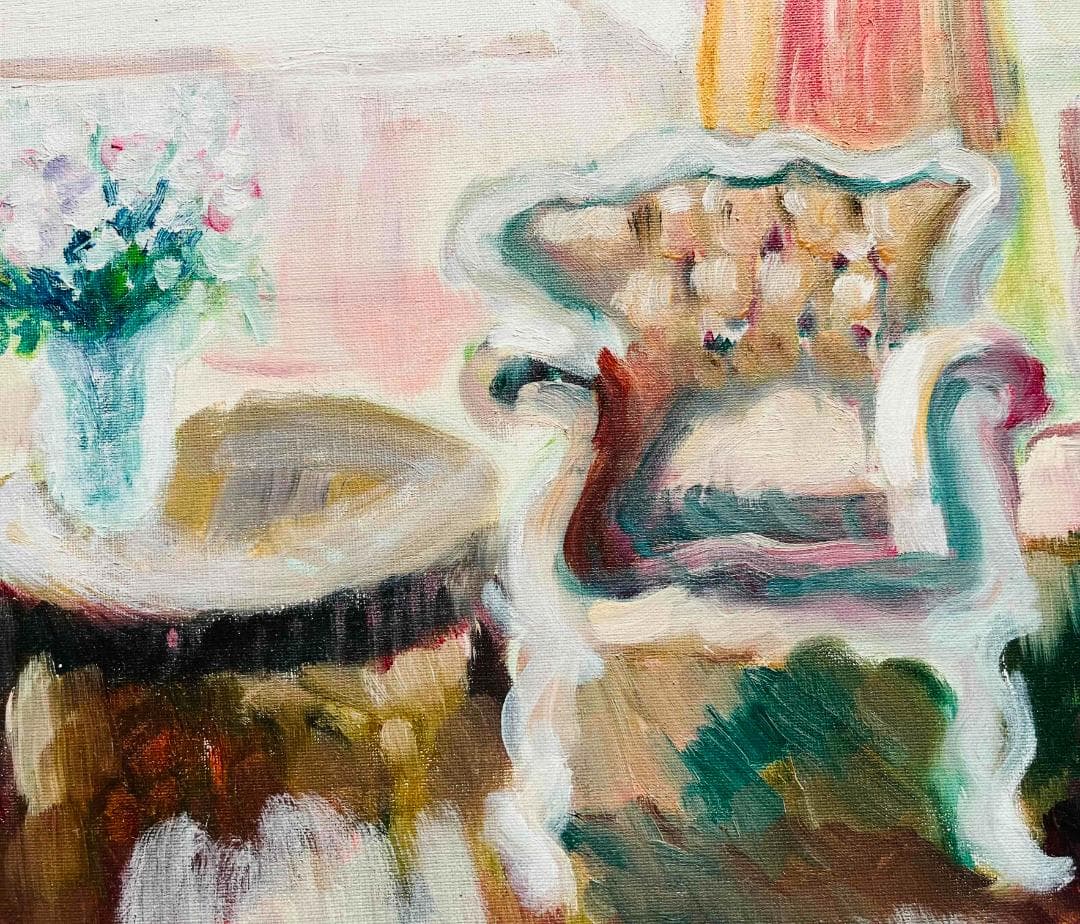 46×53㎝「窓辺の椅子とテーブル」油彩・額装（４枚面画像)・原画・F10