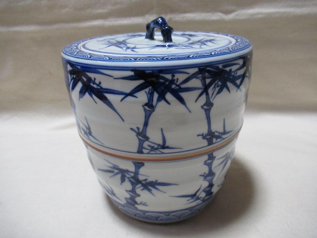 茶道具　曽根幸風造　染付胴紐竹絵　水指　共箱