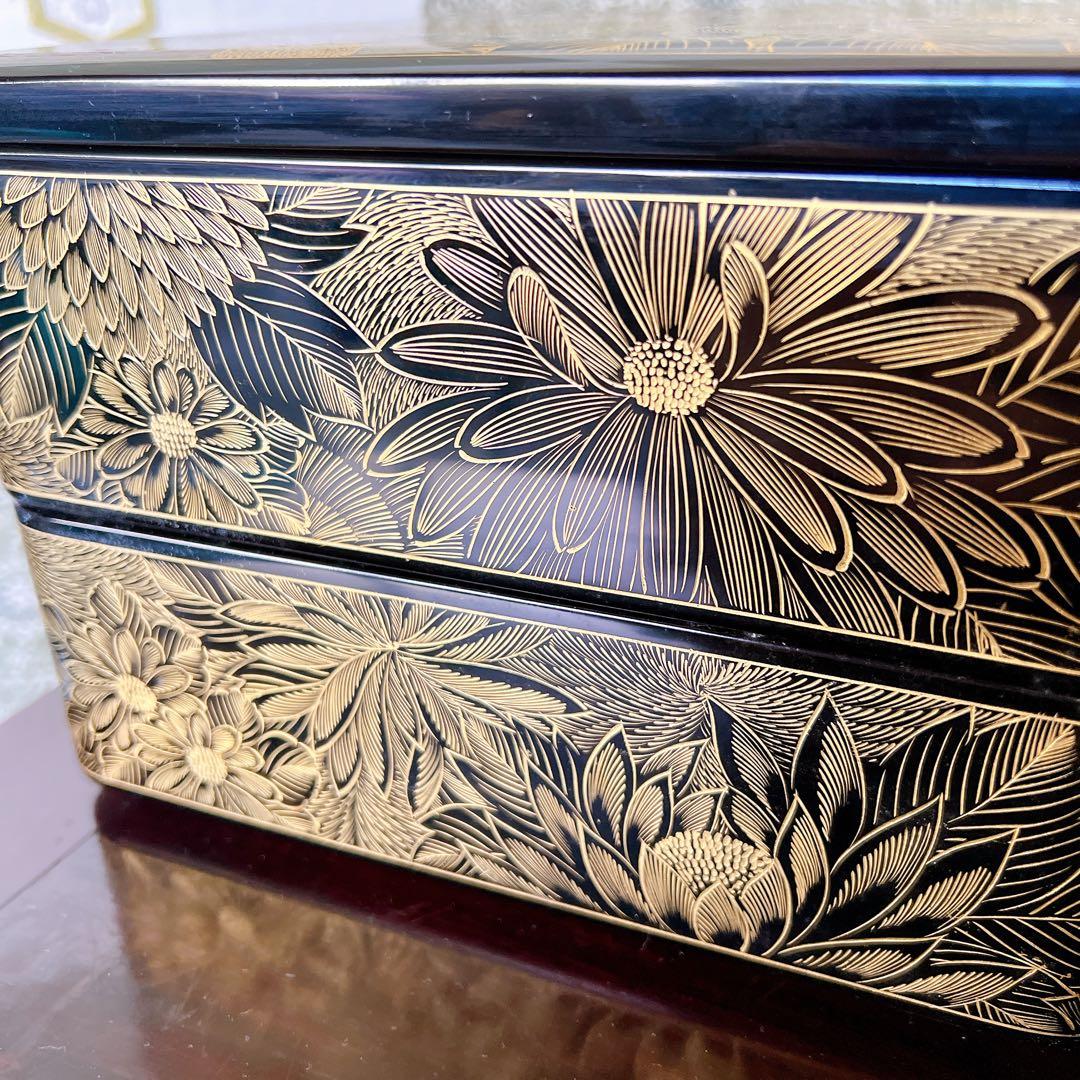 輪島塗　総菊四段重　塩安漆器工房　元箱入り　特選輪島塗漆器　うるし