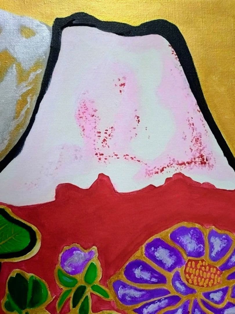 【F6号】片岡球子【めでたき百壽の富士】肉筆保証/表裏サイン有/油彩/油絵/額縁