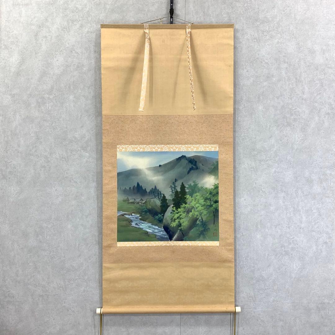 掛軸 小谷苔明 緑明 共箱 景色 風景 春 C-7