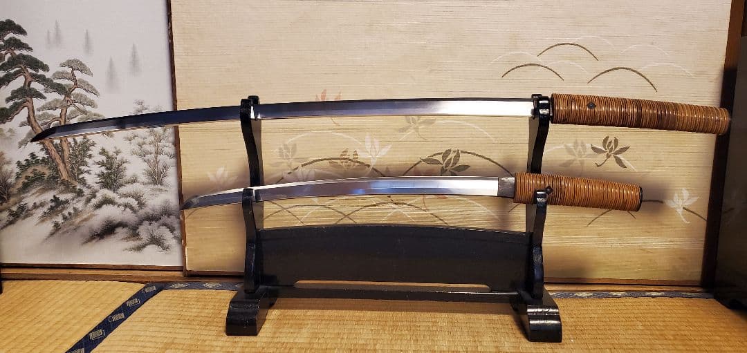 模造刀　仕込み丸茶竹鞘　大小セット