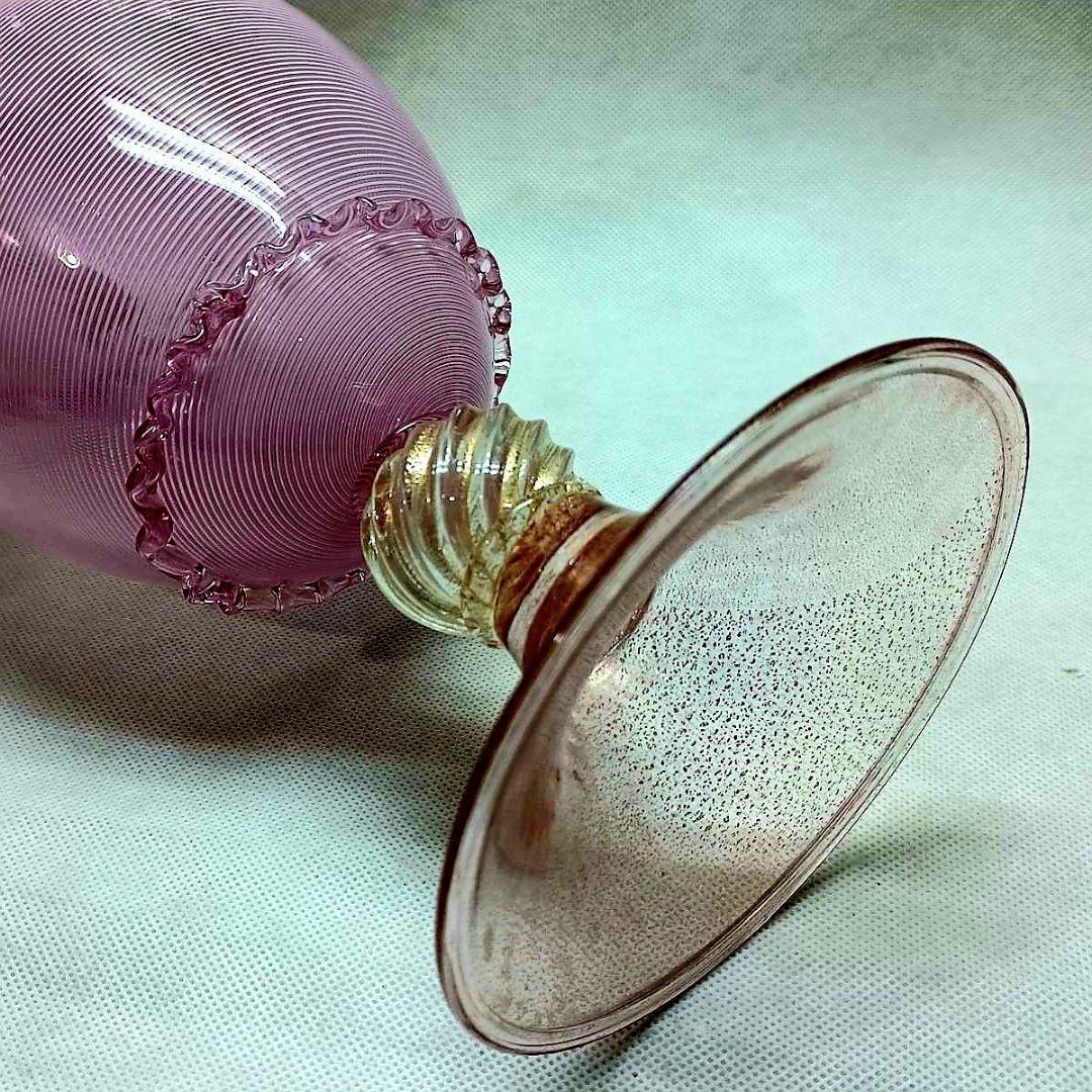 Murano 大型 ムラノ 金彩 ピンク ライン 水差し オブジェ