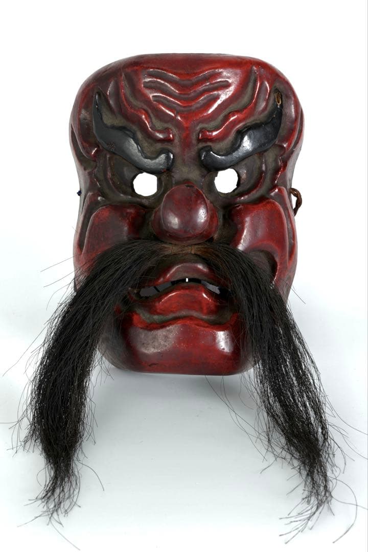 木彫神楽面 小天狗 赤天狗 古面 縁起物 魔除け 能面 狂言面 古美術 骨董品