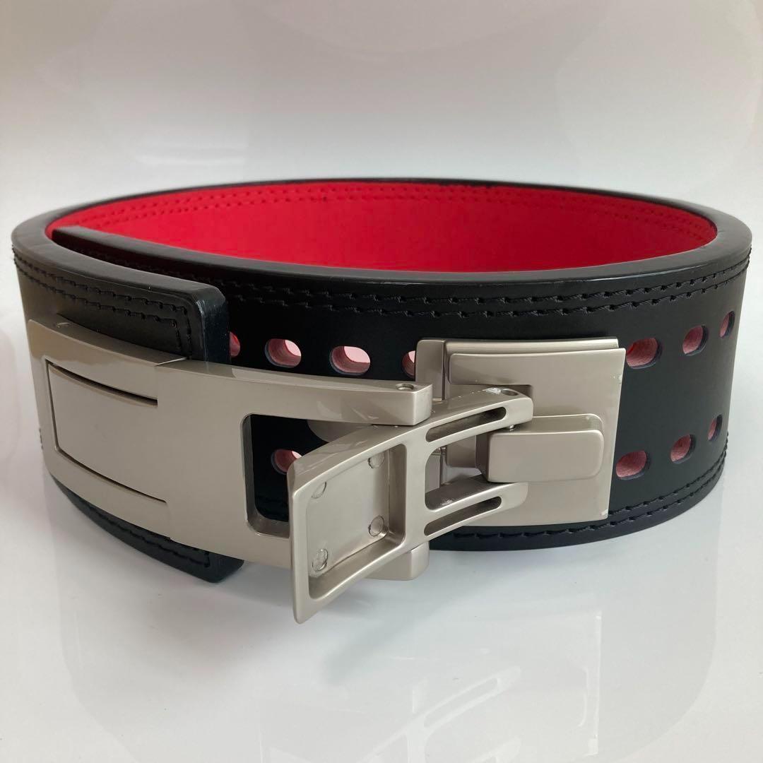 【訳あり】パワーリフティングベルト 本革 パワーベルト レバーアクション 黒赤