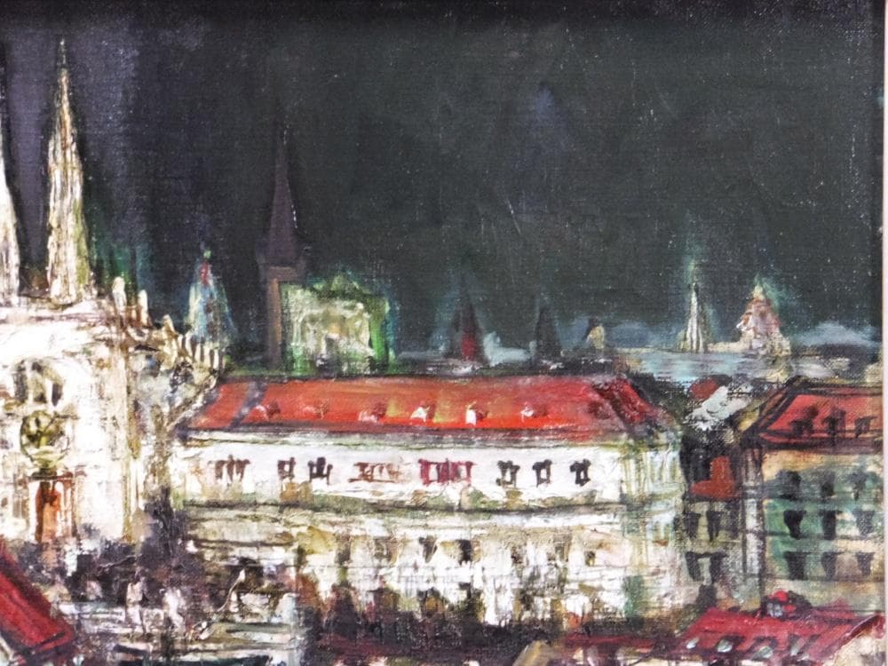 三觜正之　直筆サイン『街 ザグレブ市（ユーゴ）』油彩 8号 0313G