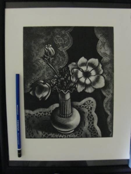 長谷川 潔、巨匠、アネモネ/マニエルノワール・レゾネ、新品額装