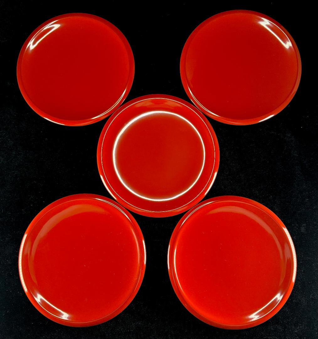 極美品！ 山中漆器　忠斎　天然木 銘々皿　朱塗・透漆　5客揃え