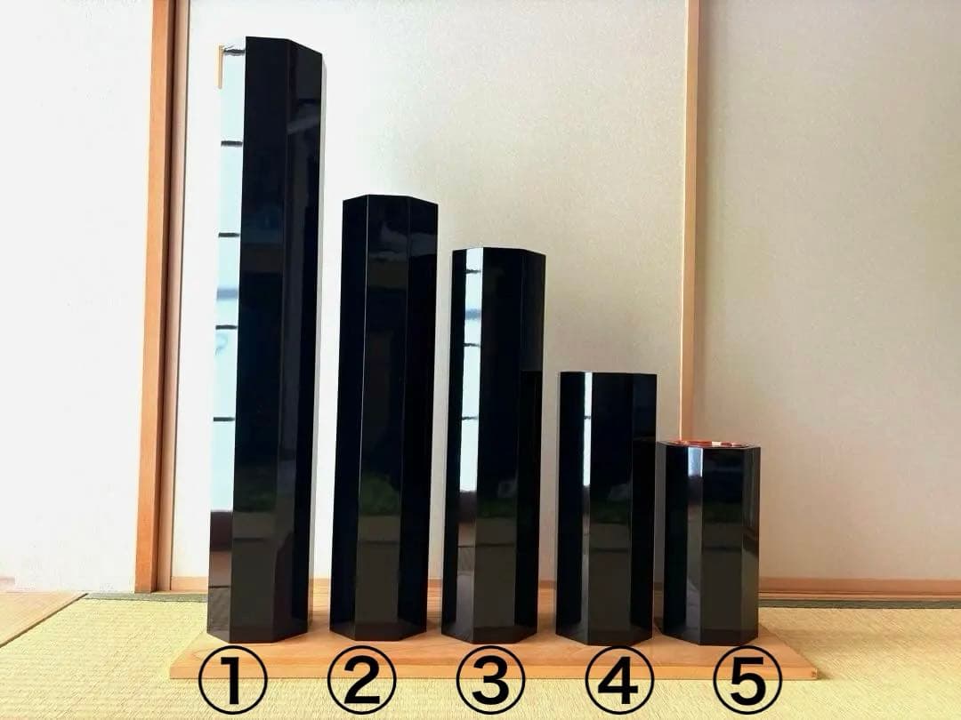 72 美品！八角五管筒　五管　真塗　5本セット　花入れ　華道具　生け花　寸胴