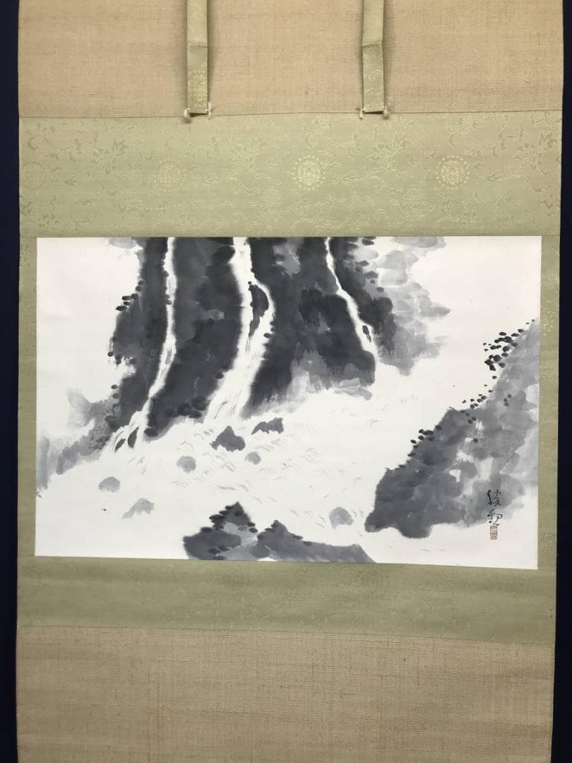【真作】大智勝観/飛泉/滝図/山水図/横物/掛軸/名家伝来/AC-307