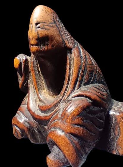 江戸時代 柘植彫 根付 「卒塔婆小町」