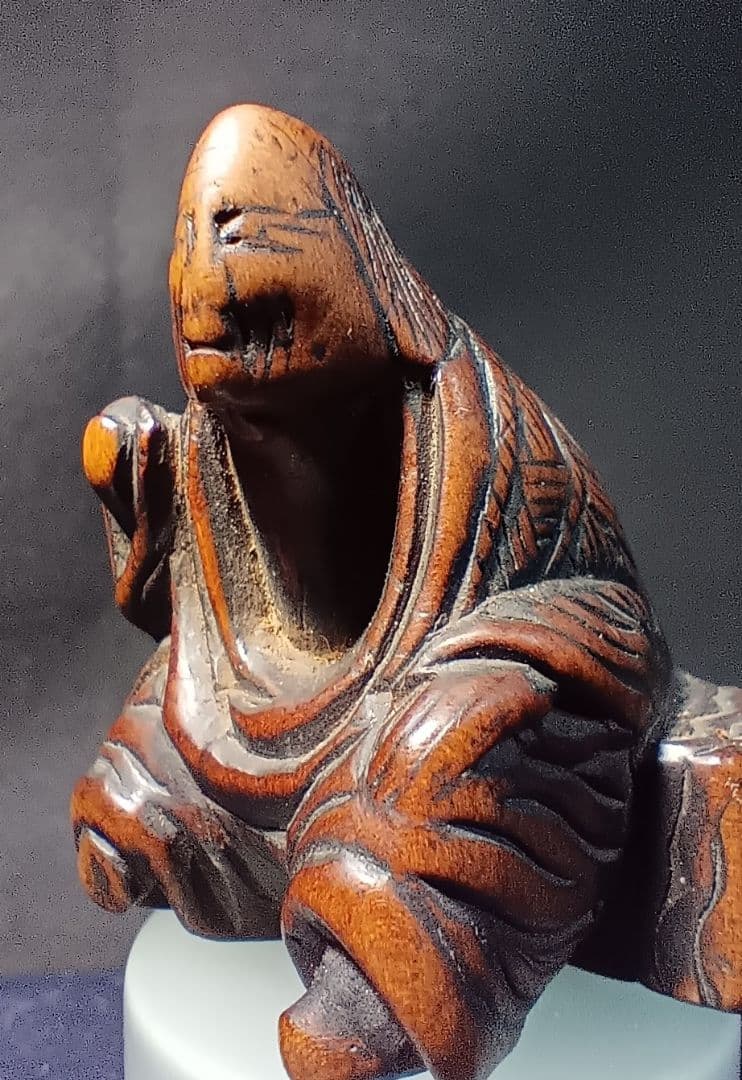 江戸時代 柘植彫 根付 「卒塔婆小町」