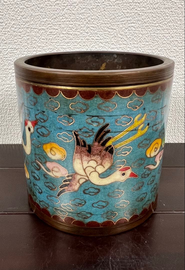 古美術　清時代七宝焼筆入　文房具【乾龍年製】在銘 西X4-4
