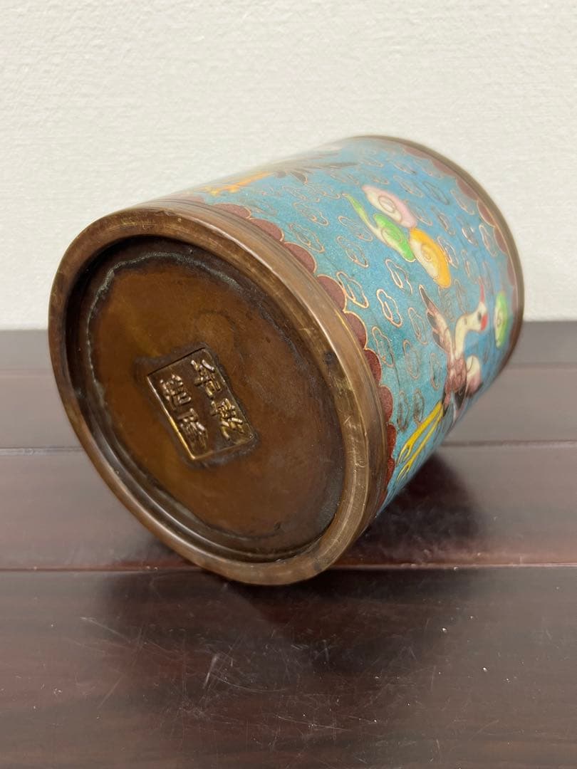 古美術　清時代七宝焼筆入　文房具【乾龍年製】在銘 西X4-4