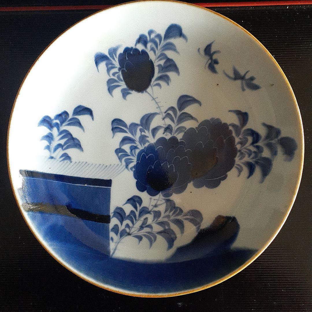 古伊万里染付け牡丹垣根文様中皿