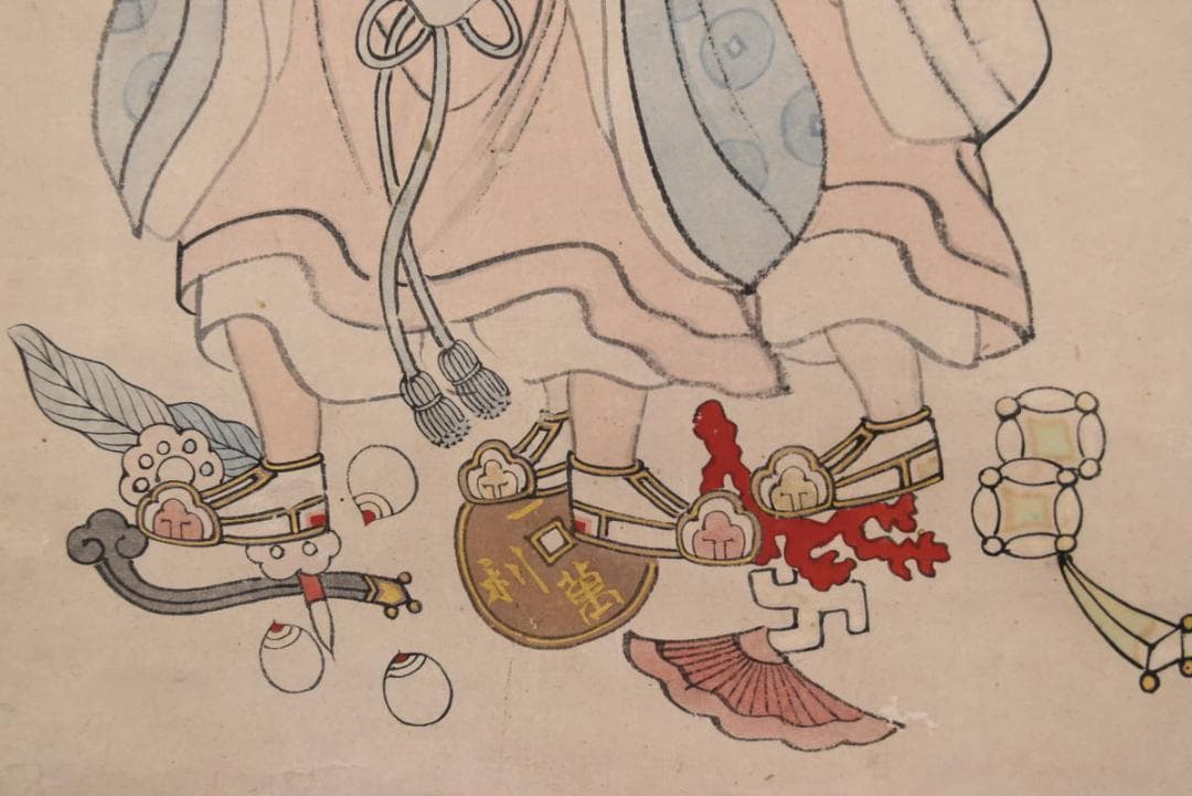 【真作】来章/福神二座図/掛軸☆宝船☆AA-958