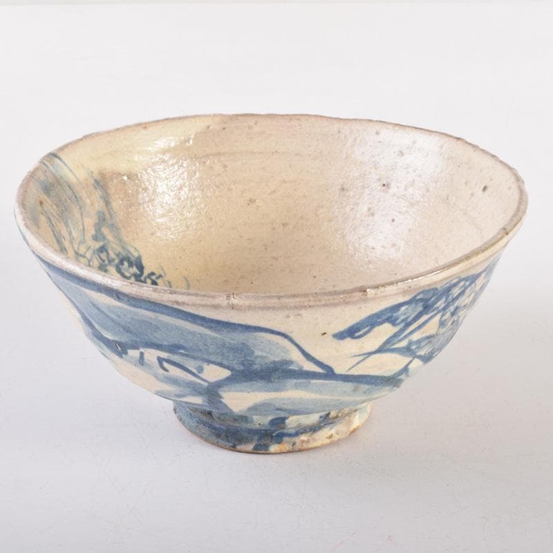 染付　花草山水人物文碗　茶碗　時代箱付　V　7193