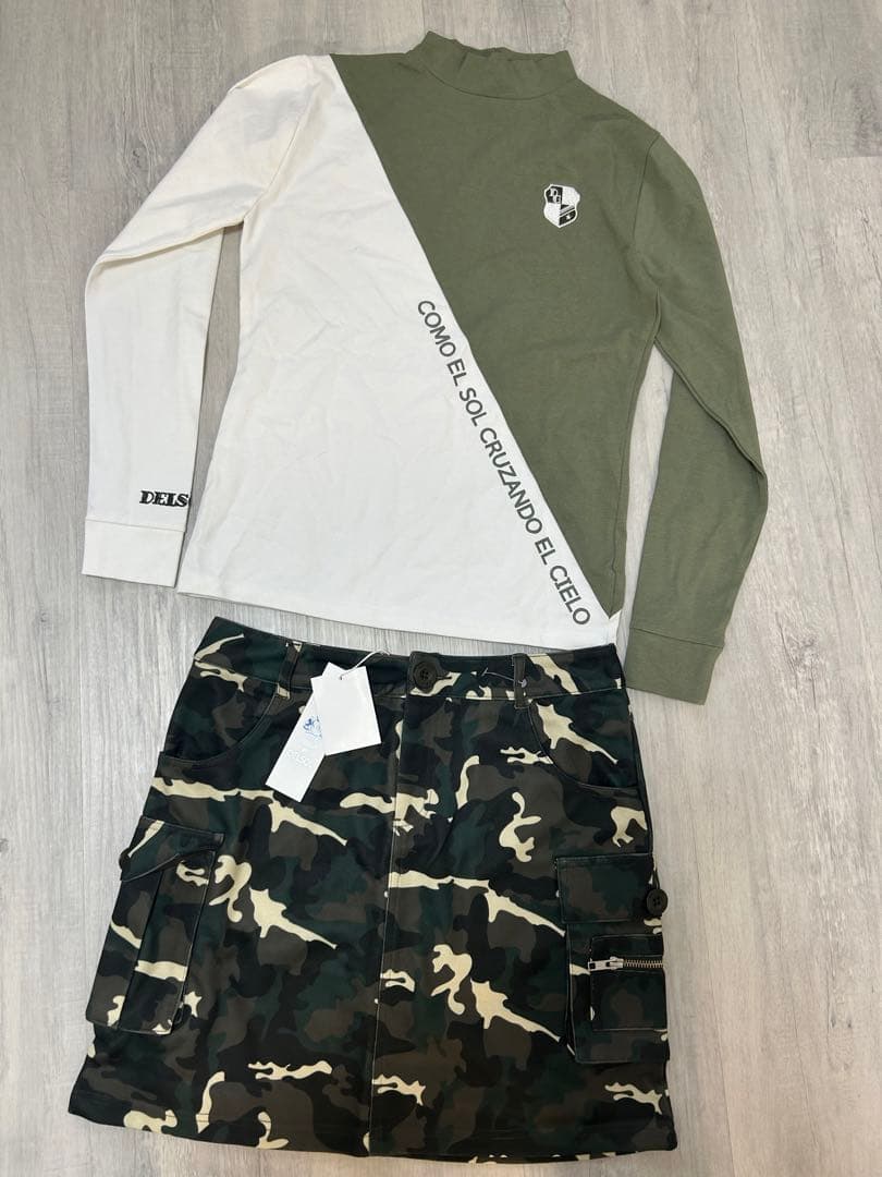 新品　Mサイズ　ハイネックシャツスカートセットアップ　モナデルソルゴルフ　カーキ