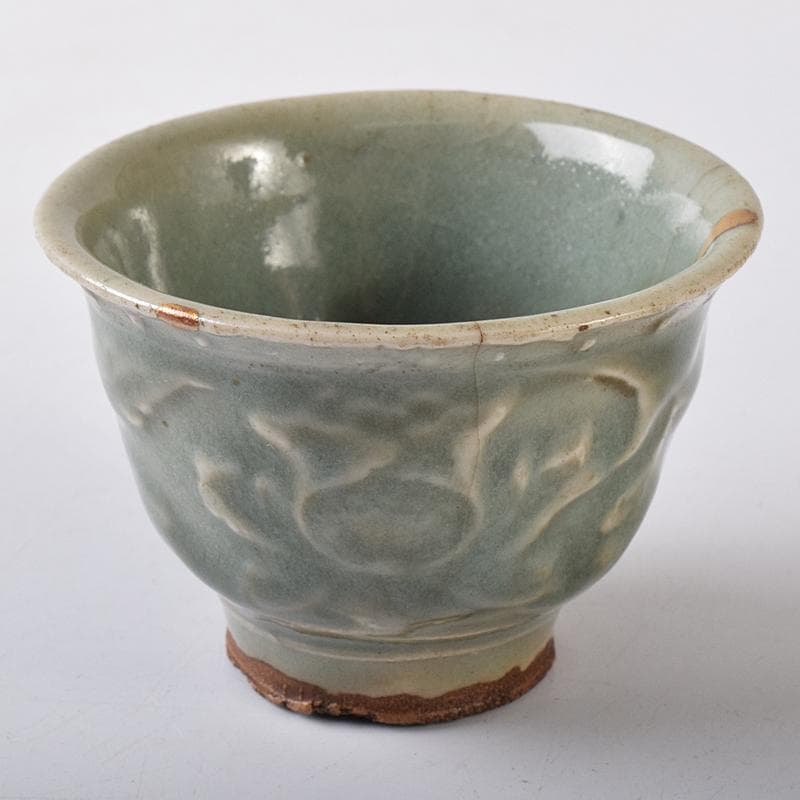 中国　青磁　花文　盃　時代箱付　M　R8208