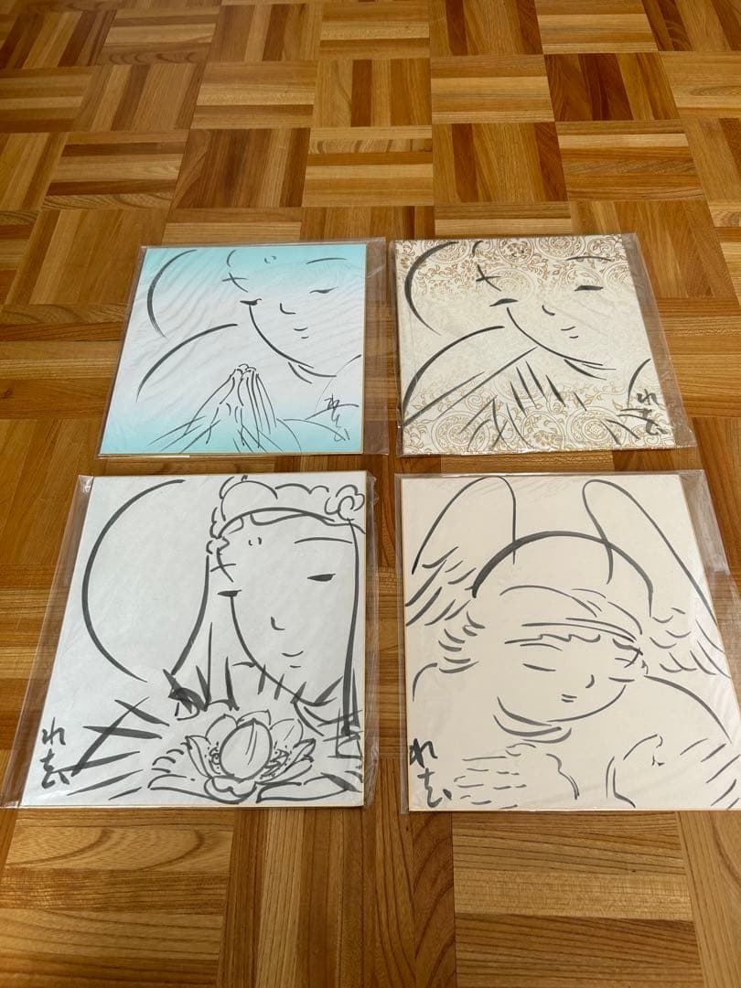 絵師　三戒堂水去　直筆　色紙　4枚セット　絵画