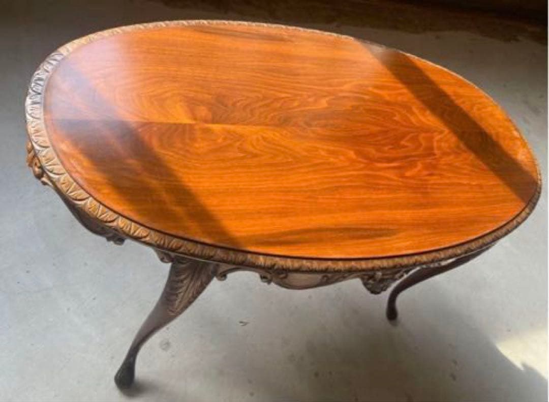 【匿名配送】猫足 楕円形★センターテーブル★彫 テーブル★アンティーク