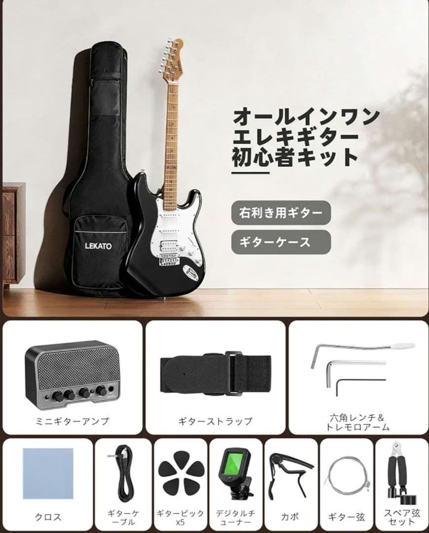 エレキギター ステンレスフレットローステッドメイプルネック アンプ付き