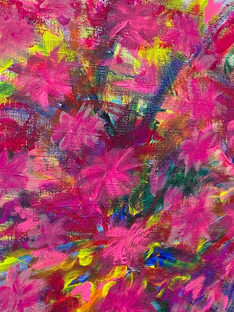 抽象アクリル画　インテリア　花柄