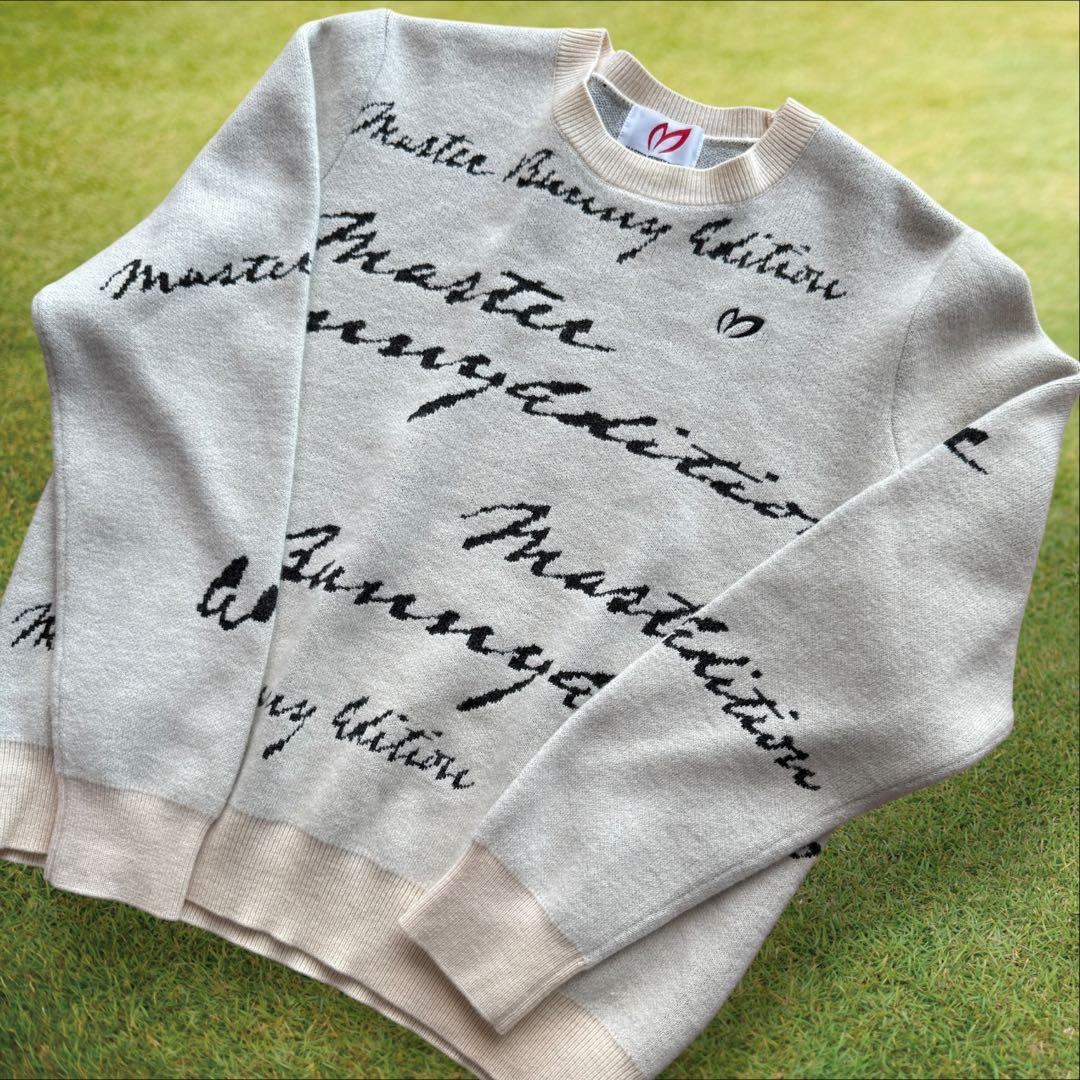 ウール100% マスターバニー　ニット　M〜L相当　総柄　オフホワイト　5