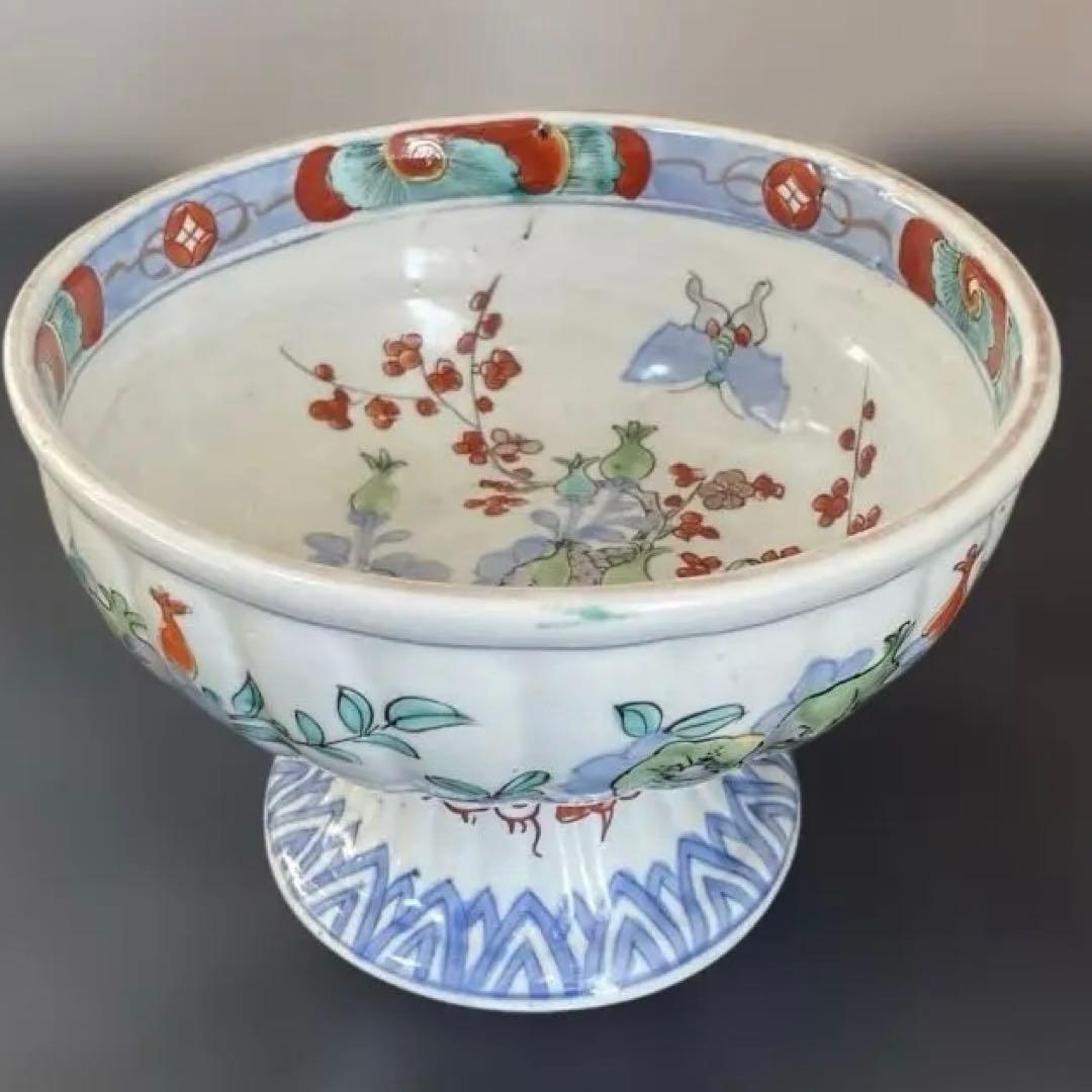 カケヒビなし古伊万里　杯洗　盃洗　色絵杯洗　陶芸　年代物