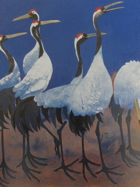 濱田台児、【群れる鶴】、希少な額装用画集より、新品額装付、状態良好