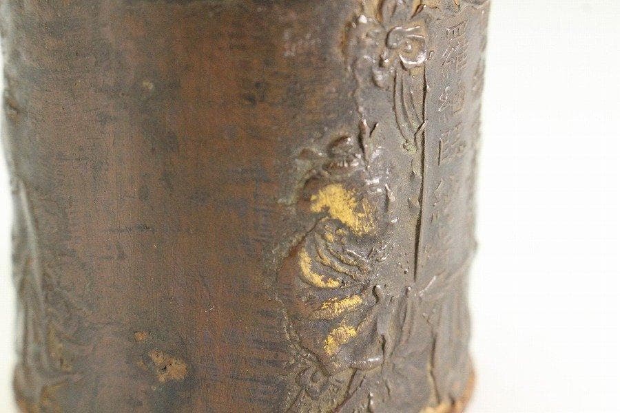 中国美術 古銅 鍍金 唐子 蓋置 旧家蔵出