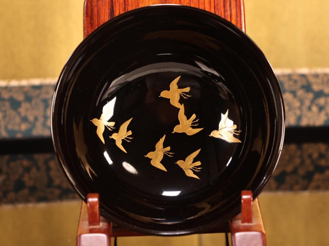 BK407a　時代輪島塗　宝船図金蒔絵　波千鳥　吸物椀　一客　木製　茶道具 菓子