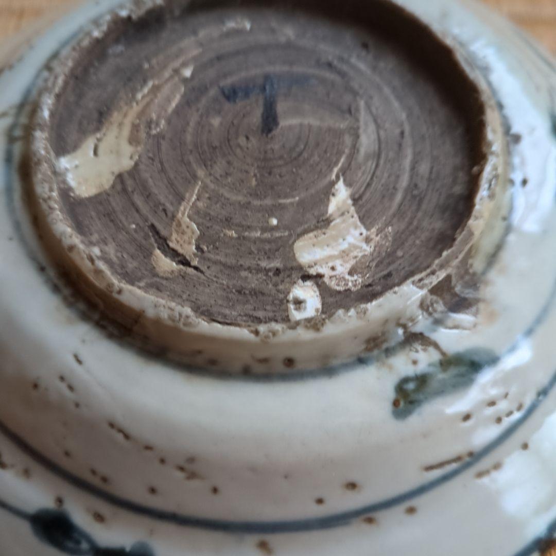 青い絵付けの陶器製平皿　呉須手　皿　骨董品