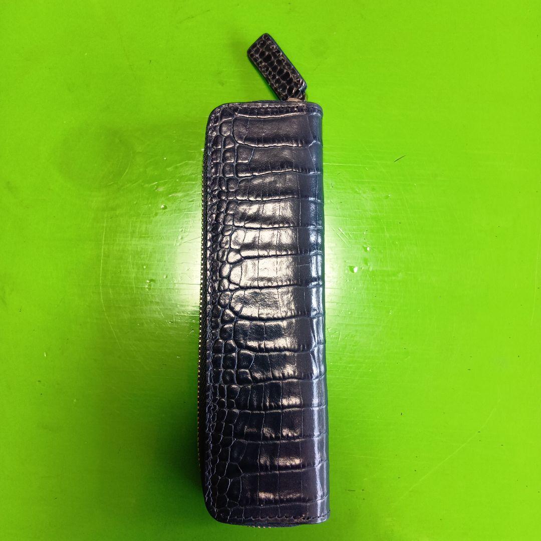 ダークブルー クロコダイルパターン ペンケース