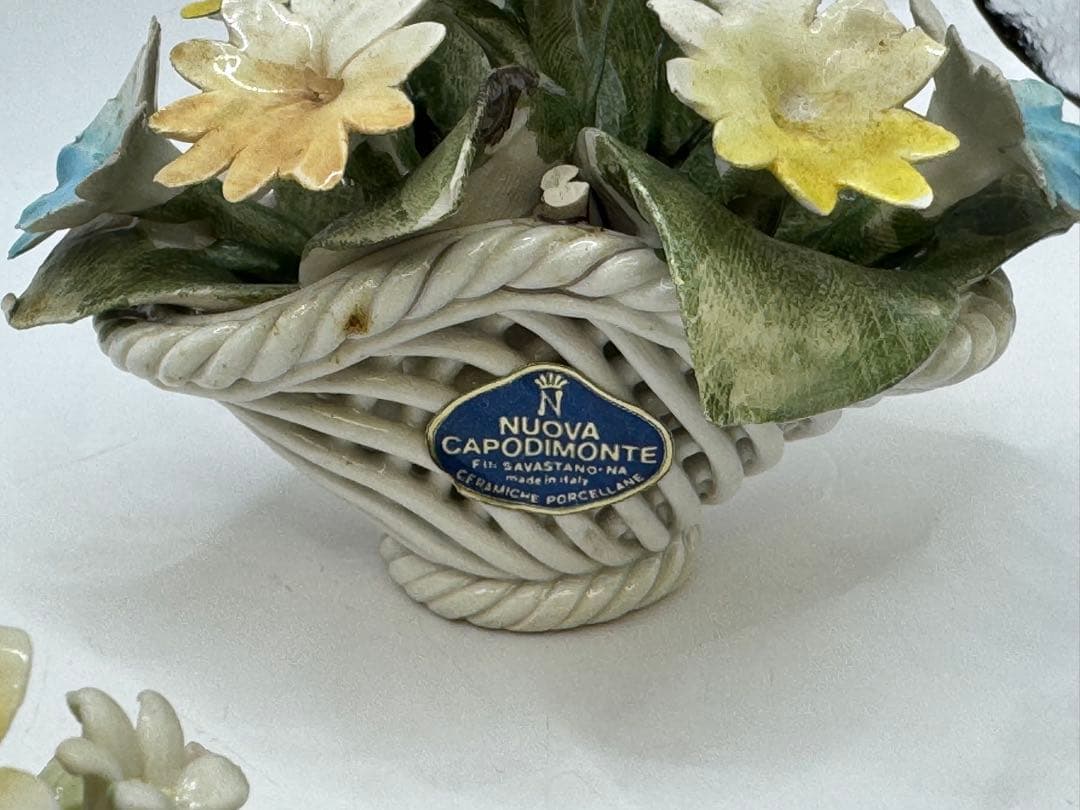 CAPODIMONTE カポディモンテ イタリア製 陶器 薔薇 花 カゴ