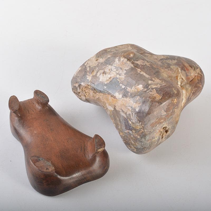 鑑賞石　天然石　梅花石　置物　唐木台付　重さ約2387g　N　6372