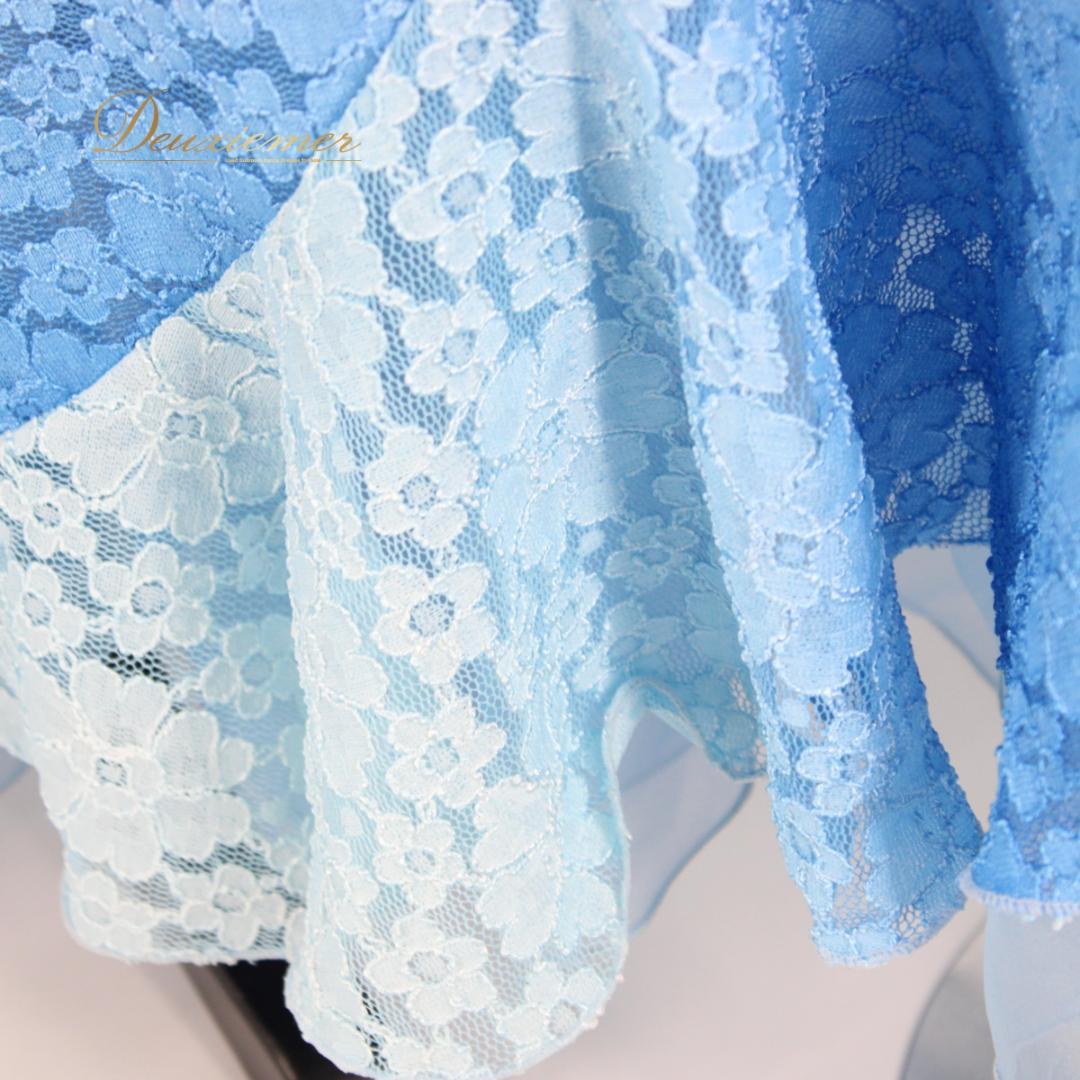 【美品 タグ付き社交ダンス衣装】ワンピース ドレス ACROSS 青 水色 花柄