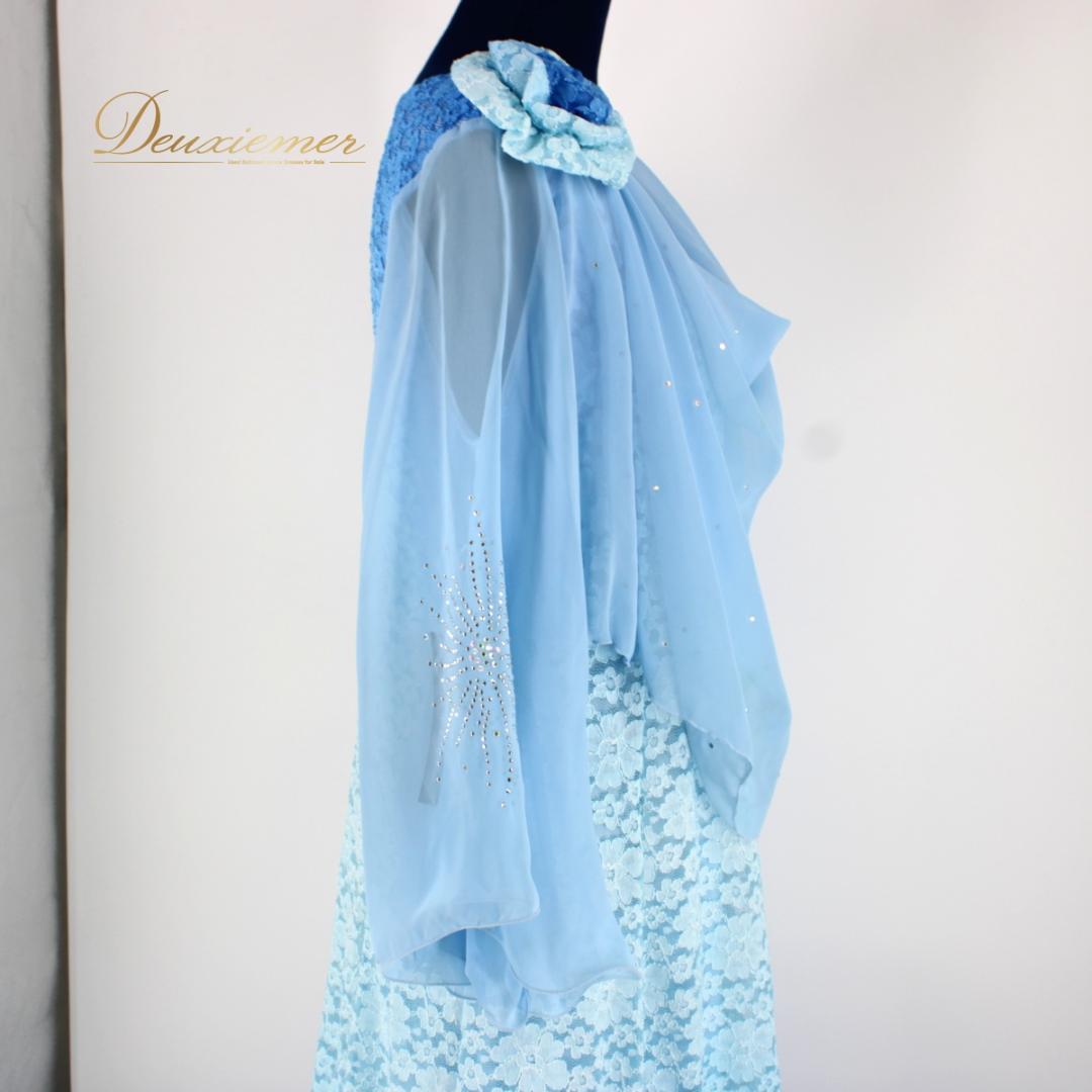 【美品 タグ付き社交ダンス衣装】ワンピース ドレス ACROSS 青 水色 花柄